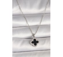 316L Çelik Gümüş Renk Zincir Zirkon Taşlı Yonca Model Kadın Kolye - TJ-BKO9991