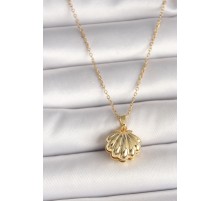 316L Çelik Gold Renk Zincir Açılır İncili Midye Model Kadın Kolye - TJ-BKO9994