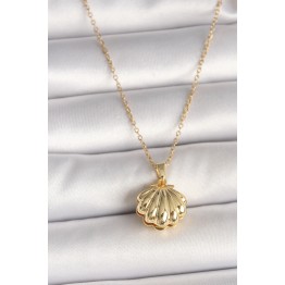 316L Çelik Gold Renk Zincir Açılır İncili Midye Model Kadın Kolye TJ-BKO9994