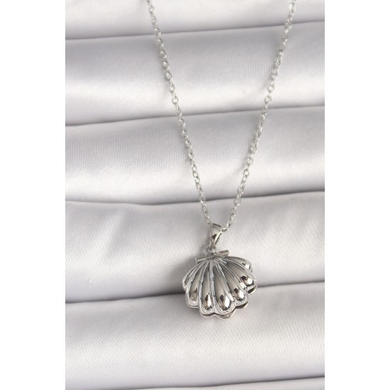 316L Çelik Gümüş Renk Zincir Açılır İncili Midye Model Kadın Kolye - TJ-BKO9995