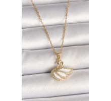 316L Çelik Gold Renk Zincir Zirkon Taşlı Kuğu Model Kadın Kolye - TJ-BKO9996