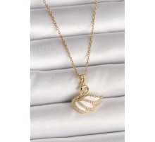 316L Çelik Gold Renk Zincir Zirkon Taşlı Kuğu Model Kadın Kolye - TJ-BKO9996