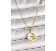 316L Çelik Gold Renk Zincir Beyaz Mineli Gün Batımı Model Kadın Kolye - TJ-BKO9998