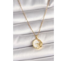 316L Çelik Gold Renk Zincir Beyaz Mineli Gün Batımı Model Kadın Kolye - TJ-BKO9998