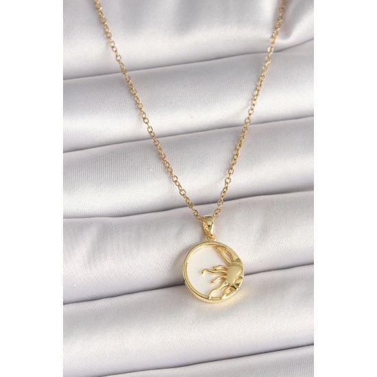 316L Çelik Gold Renk Zincir Beyaz Mineli Gün Batımı Model Kadın Kolye - TJ-BKO9998