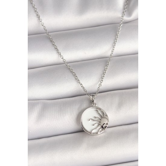 316L Çelik Gümüş Renk Zincir Beyaz Mineli Gün Batımı Model Kadın Kolye - TJ-BKO9999