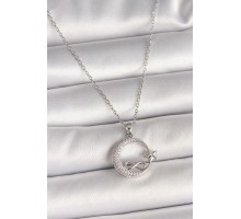 316L Çelik Gümüş Renk Zincir Zirkon Taşlı Ay Yıldız Model Sonsuzluk Detay Kadın Kolye - TJ-BKO10001