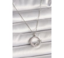 316L Çelik Gümüş Renk Zincir Zirkon Taşlı Ay Yıldız Model Sonsuzluk Detay Kadın Kolye - TJ-BKO10001