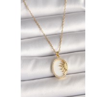 316L Çelik Gold Renk Zincir Beyaz Mineli Gün Batımı Model Zirkon Taş Detay Kadın Kolye - TJ-BKO10002