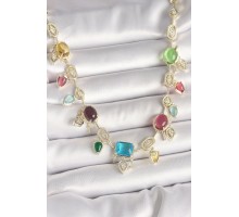 Pirinç Gold Renk Renli Zirkon Taşlı VIP Seri Kadın Kolye - TJ-BKO10004