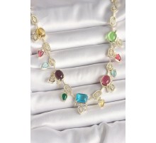 Pirinç Gold Renk Renli Zirkon Taşlı VIP Seri Kadın Kolye - TJ-BKO10004