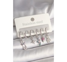 Pirinç Gümüş Renk Zirkon Taşlı Yılan Figür Kadın Küpe Seti - TJ-BKP10423