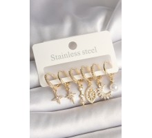 Pirinç Gold Renk Zirkon Taşlı Yıldız Model Kadın Küpe Seti - TJ-BKP10426