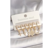 Pirinç Gold Renk Zirkon Taşlı Yıldız Model Kadın Küpe Seti - TJ-BKP10426