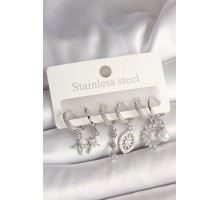 Pirinç Gümüş Renk Zirkon Taşlı Göz Figür İnci Detay Kadın Küpe Seti - TJ-BKP10427