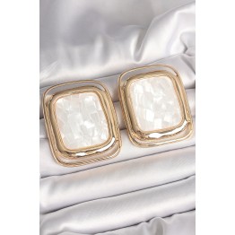 Pirinç Gold Renk Beyaz Mineli Kare Model Kadın Küpe TJ-BKP10428
