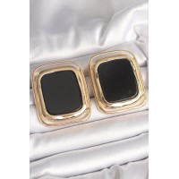 Pirinç Gold Renk Siyah Mineli Kare Model Kadın Küpe TJ-BKP10429