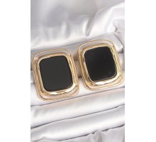Pirinç Gold Renk Siyah Mineli Kare Model Kadın Küpe - TJ-BKP10429
