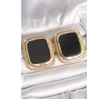 Pirinç Gold Renk Siyah Mineli Kare Model Kadın Küpe TJ-BKP10429