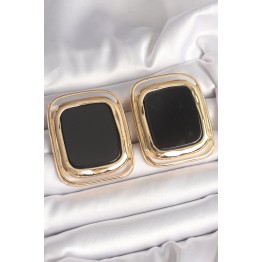 Pirinç Gold Renk Siyah Mineli Kare Model Kadın Küpe TJ-BKP10429