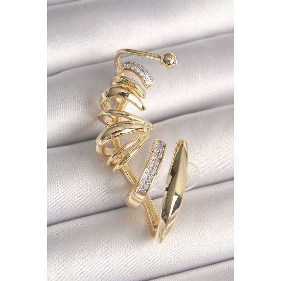 Pirinç Gold Renk Zirkon Taşlı Kıkırdak Küpe - TJ-BKP10430