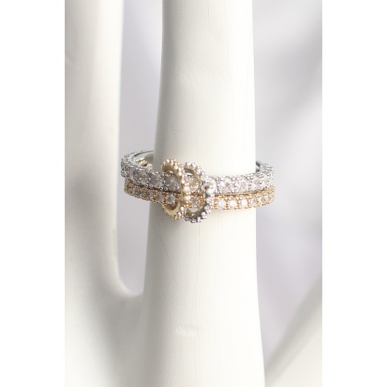 Pirinç Mix Renk 2'Li Zirkon Taşlı Kadın Yüzük - TJ-BYK3703