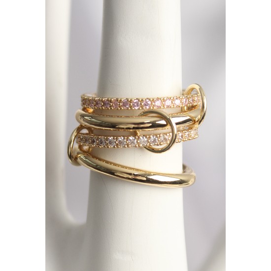 Pirinç Gold Renk Zirkon Taşlı 4'Lü Kadın Yüzük - TJ-BYK3704