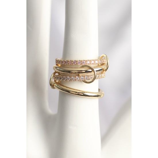 Pirinç Gold Renk Zirkon Taşlı 4'Lü Kadın Yüzük - TJ-BYK3704