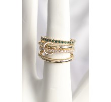 Pirinç God Renk Yeşil Zirkon Taşlı 4'Lü Kadın Yüzük - TJ-BYK3705