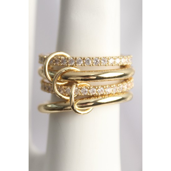 Pirinç Gold Renk Zirkon Taşlı 4'Lü Kadın Yüzük - TJ-BYK3707