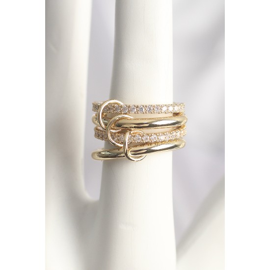 Pirinç Gold Renk Zirkon Taşlı 4'Lü Kadın Yüzük - TJ-BYK3707