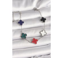 316L Çelik Gümüş Renk Renkli Yonca Model Kadın Bileklik - TJ-BB6879