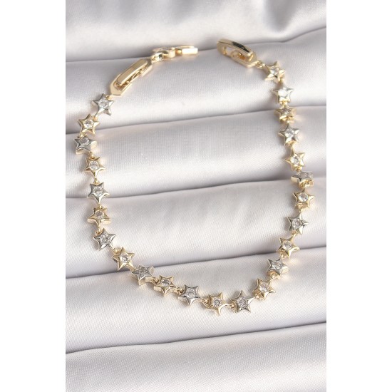 Pirinç Mix Renk Zirkon Taşlı Yıldız Model VIP Seri Kadın Bileklik - TJ-BB6881