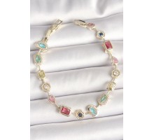 Pirinç Gold Renk Renkli Zirkon Taşlı VIP Seri Kadın Bileklik - TJ-BB6882