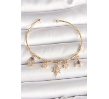 Pirinç Gold Renk Sallantı Zirkon Taşlı Kutup Yıldız Model Charm Model Kadın Bileklik - TJ-BB6884