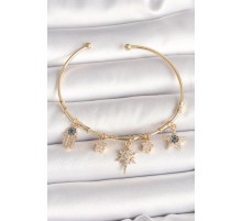 Pirinç Gold Renk Sallantı Zirkon Taşlı Kutup Yıldız Model Charm Model Kadın Bileklik - TJ-BB6884