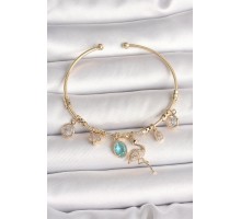 Pirinç Gold Renk Zirkon Taşlı Sallantı Filamingo Figür Charm Kadın Bileklik - TJ-BB6885