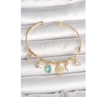 Pirinç Gold Renk Sallantı Zirkon Taş Detaylı Pusula Figür Charm Kadın Bileklik - TJ-BB6886
