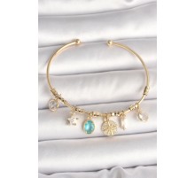 Pirinç Gold Renk Sallantı Zirkon Taş Detaylı Pusula Figür Charm Kadın Bileklik - TJ-BB6886