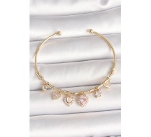 Pirinç Gold Renk Sallantı Pembe Zirkon Taşlı Kalp Figür Charm Kadın Bileklik - TJ-BB6888