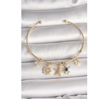 Pirinç Gold Renk Sallantı Zirkon Taşlı Yıldız Figür Charm Kadın Bileklik - TJ-BB6889