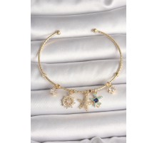 Pirinç Gold Renk Sallantı Zirkon Taşlı Yıldız Figür Charm Kadın Bileklik - TJ-BB6889