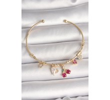 Pirinç Gold Renk Sallantı Kırmızı Zirkon Taşlı Kiraz Figür Charm Kadın Bileklik - TJ-BB6890