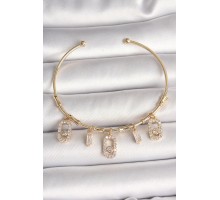 Pirinç Gold Renk Sallantı Zirkon Taşlı Messika Figür Charm Kadın Bileklik - TJ-BB6893