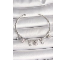 Pirinç Gümüş Renk Sallantı Zirkon Taşlı Çiçek Figür Charm Kadın Bileklik - TJ-BB6900