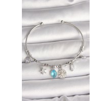 Pirinç Gümüş Renk Sallantı Pusula Figür Kalp Detay Charm Kadın Bileklik - TJ-BB6902