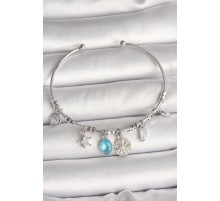 Pirinç Gümüş Renk Sallantı Pusula Figür Kalp Detay Charm Kadın Bileklik - TJ-BB6902