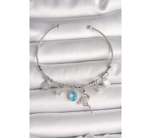 Pirinç Gümüş Renk Sallantı Zirkon Taşlı Filaminga Figür Charm Kadın Bileklik - TJ-BB6903