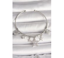 Pirinç Gümüş Renk Sallantı Zirkon Taşlı Yıldız Figür Charm Kadın Bileklik - TJ-BB6904