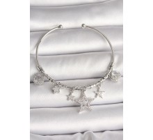 Pirinç Gümüş Renk Sallantı Zirkon Taşlı Yıldız Figür Charm Kadın Bileklik - TJ-BB6904